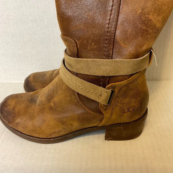 UGG Knee High Leather Boots US 6 Brown Distressed - Picture 7 of 16